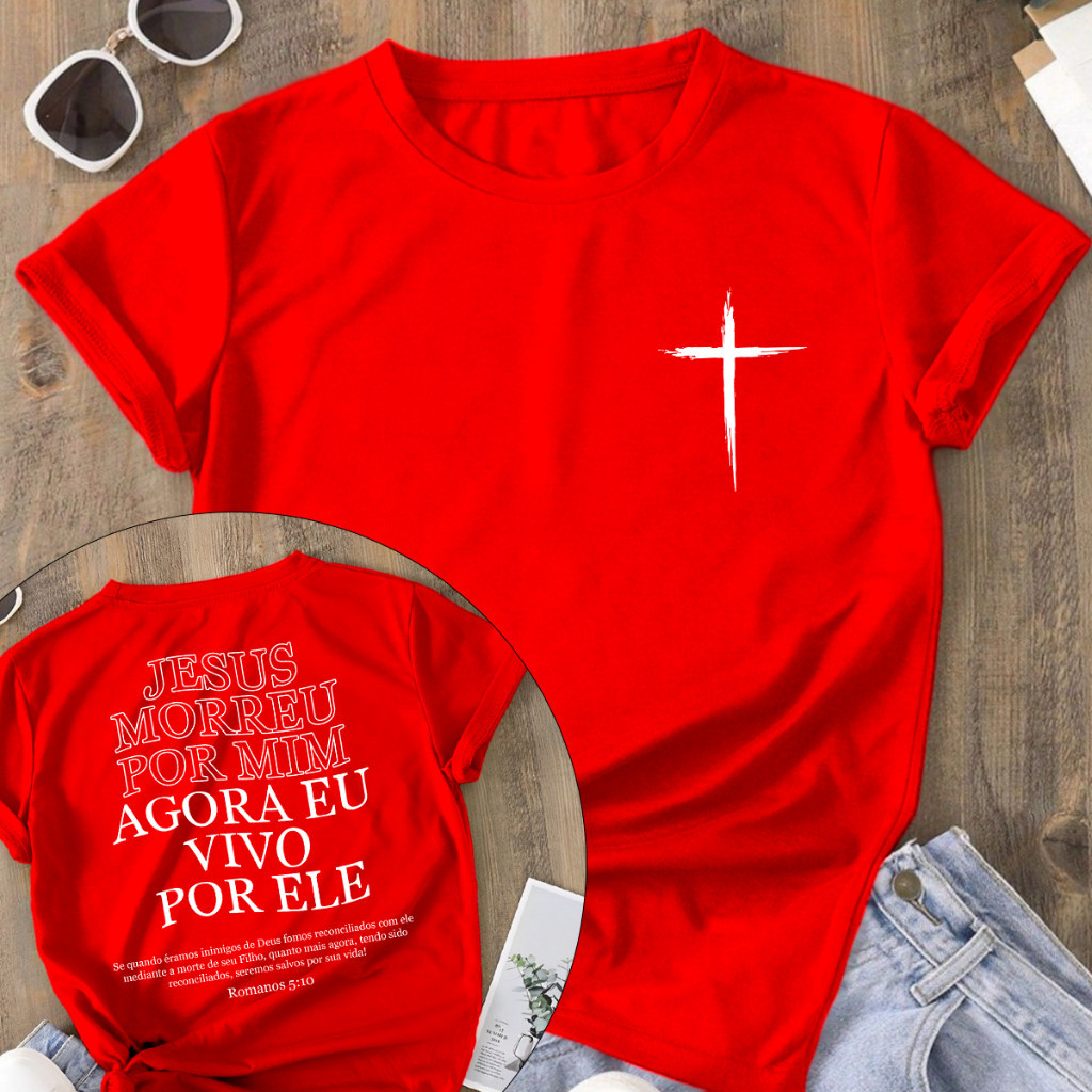 Camiseta Religiosa Cristã 100% Algodão Premium Vivo Por Ele Lançamento 2026 Envio Imediato