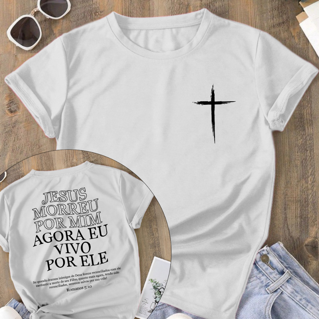 Camiseta Religiosa Cristã 100% Algodão Premium Vivo Por Ele Lançamento 2026 Envio Imediato
