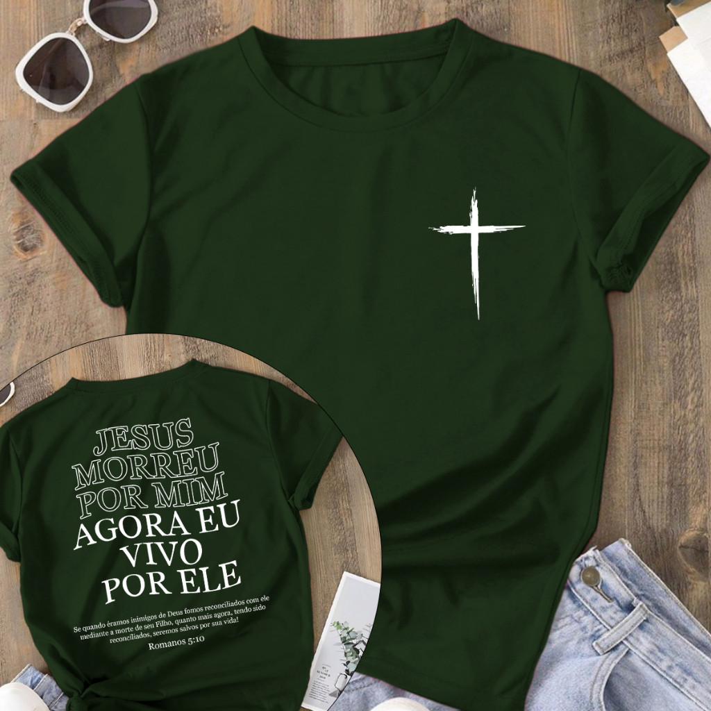 Camiseta Religiosa Cristã 100% Algodão Premium Vivo Por Ele Lançamento 2026 Envio Imediato