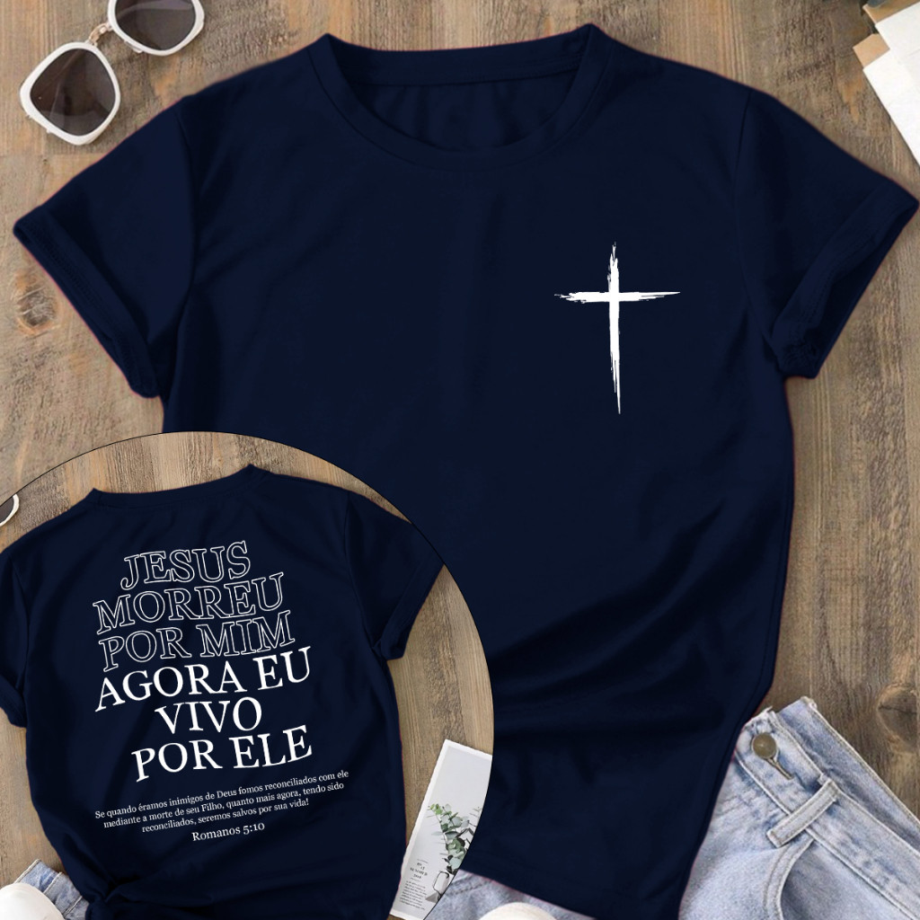Camiseta Religiosa Cristã 100% Algodão Premium Vivo Por Ele Lançamento 2026 Envio Imediato