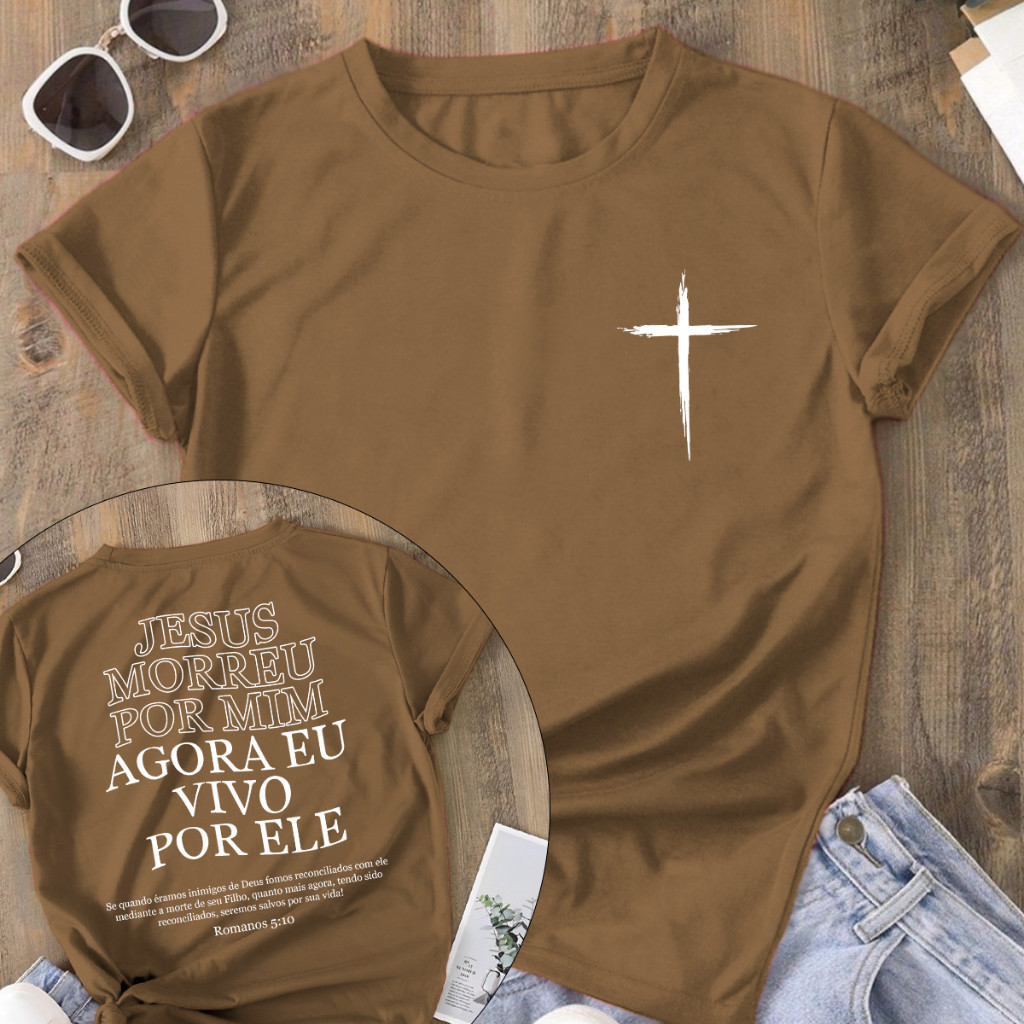 Camiseta Religiosa Cristã 100% Algodão Premium Vivo Por Ele Lançamento 2026 Envio Imediato