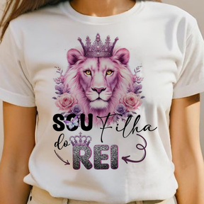 Camiseta T-shirt Feminina Blusa Baby Look Leão de Judá Sou Filha do Rei Moda Evangélica Gospel Cristão Cristã Jesus Deus